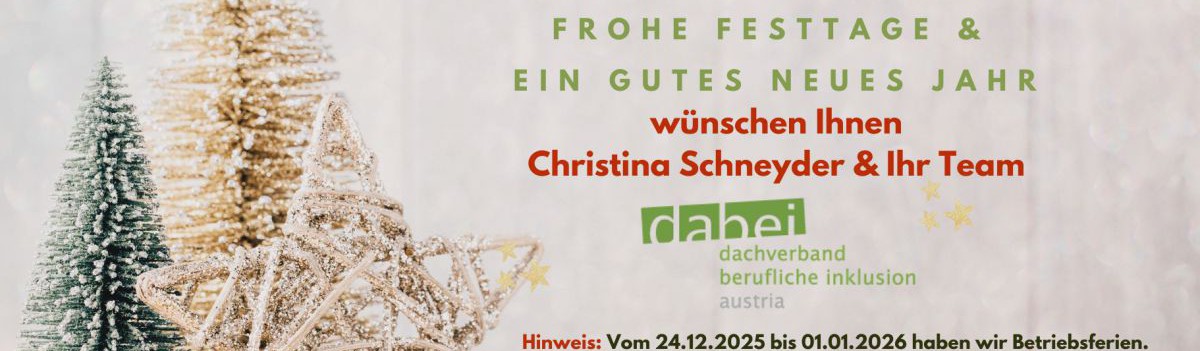 Weihnachtsb&auml;ume und Weihnachtsstern, dazu der Text: Frohe Festtage und ein gutes neues Jahr w&uuml;nschen Ihnen Christina Schneyder und ihr Team. 