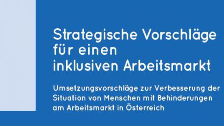 blau weißes Bild mit Schrift: Strategische Vorschläge für einen inklusiven Arbeitsmarkt