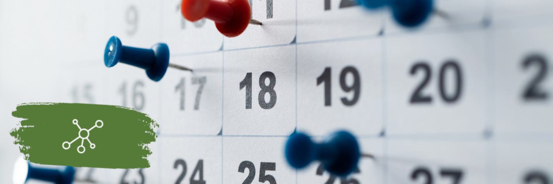 Pinnnadeln an einem Kalender in Nahaufnahme.