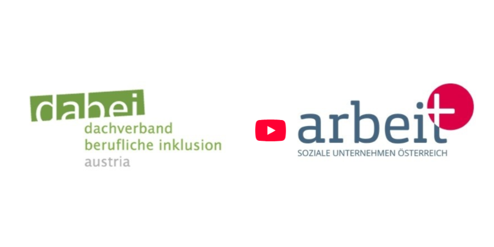 Logos von dabei-austria und arbeit+ nebeneinander auf weißem Hintergrund